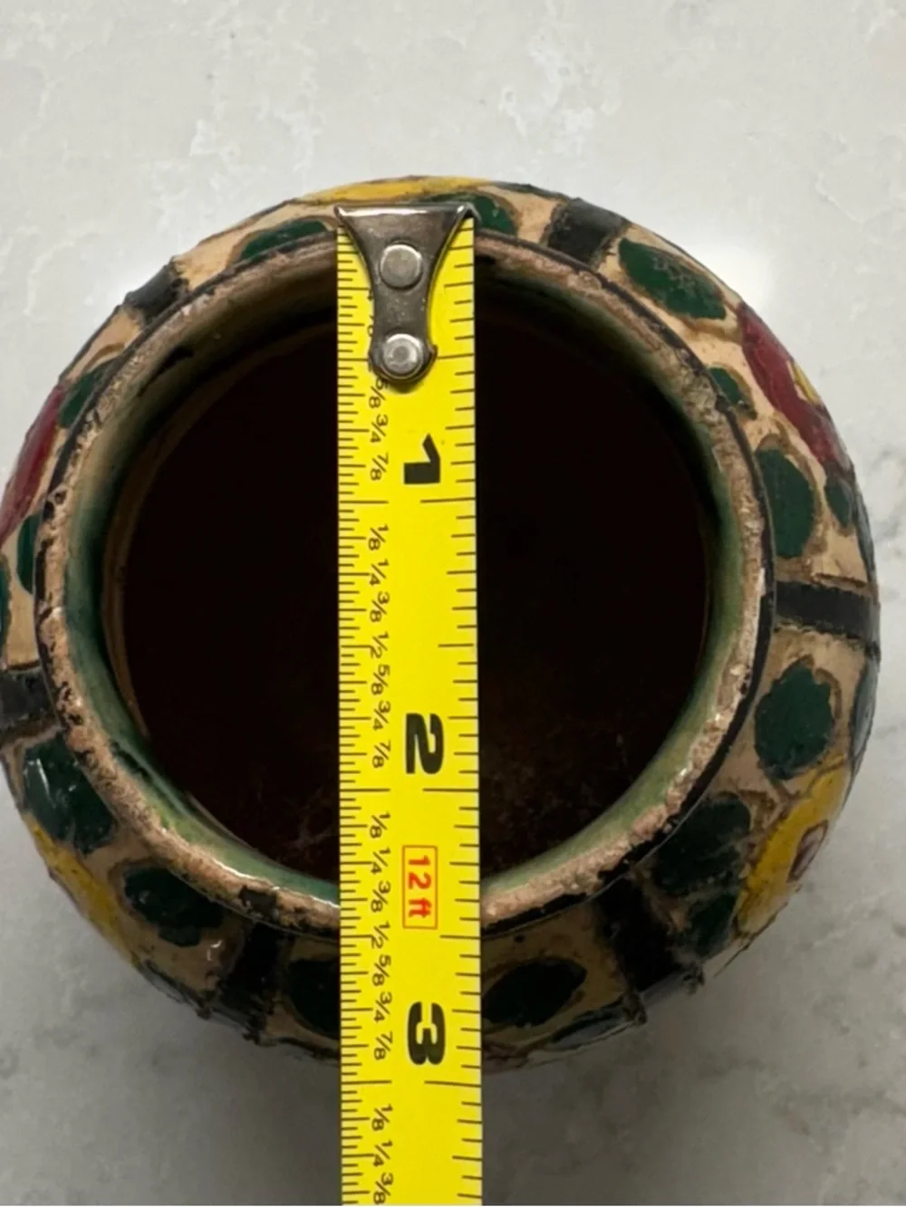 Hand-Painted Italian Floral Ceramic Vase in Yellow, Green & Red